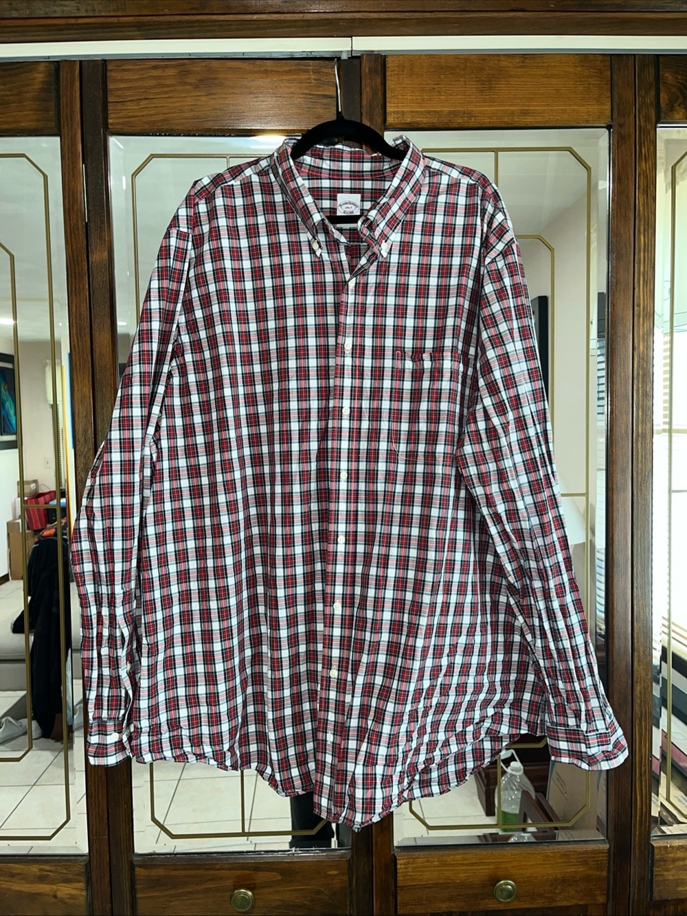 Brooks Brothers Red, White & Black Plaid Button-Down Shirt W/pocket 2XLT